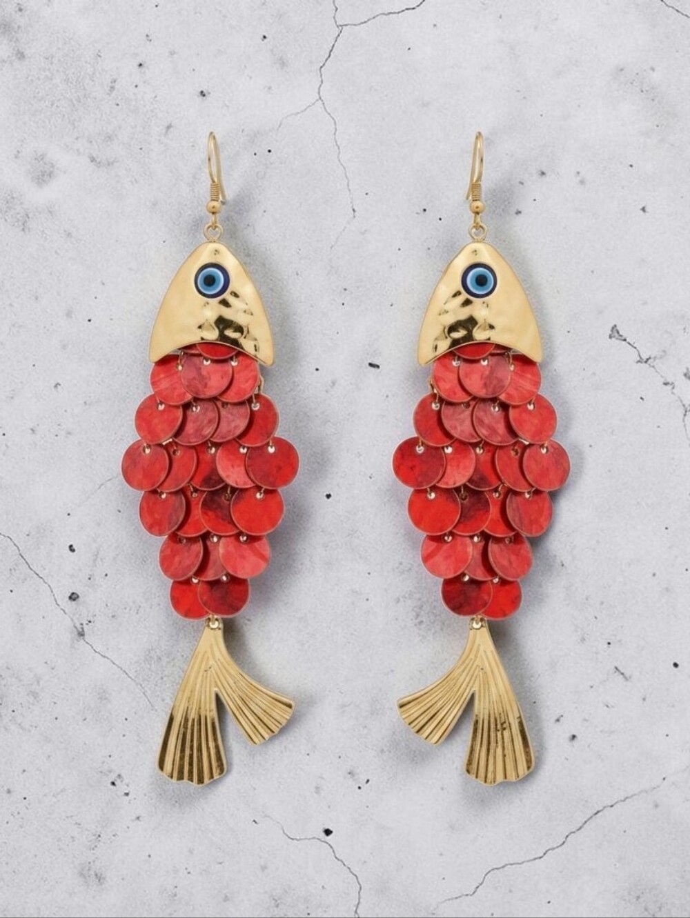 Piper K NWT Gold & Red Fish Dangle Earrings .